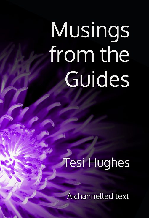 Book cover featuring a purple flower against a black background, titled "Musings from the Guides."